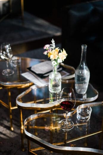 glass tables at a winery