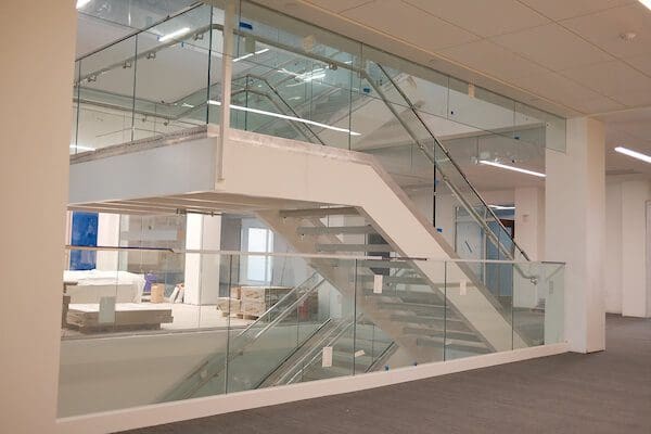 glass walls on stairway