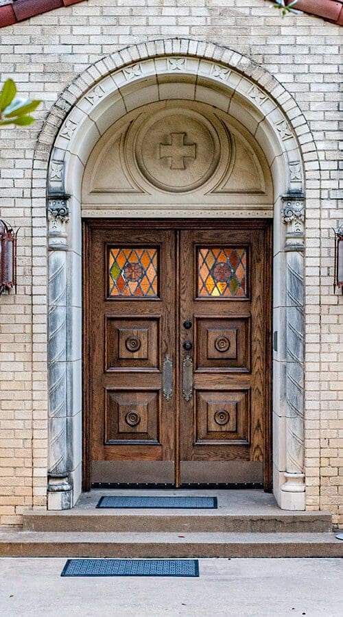 intricate wood church door