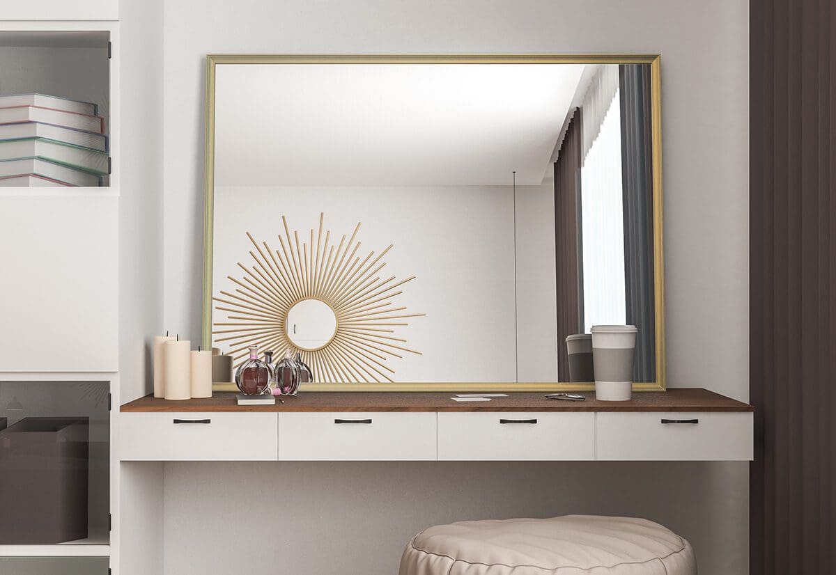 rectangle mirror on vanity